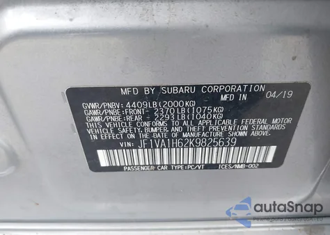 2019 Subaru Wrx Limited z USA, uszkodzony, nr VIN JF1VA1H62K9825639